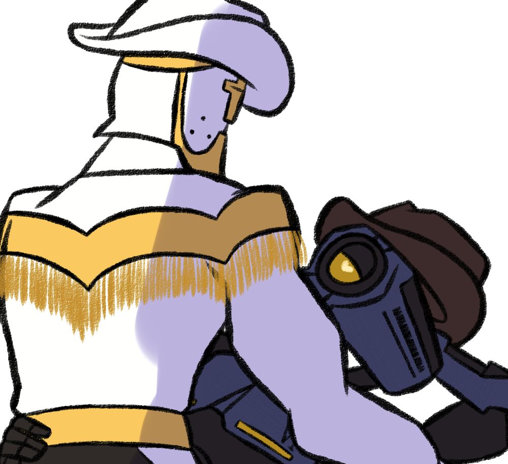 Work in progress screenshot of a digital drawing of Gabriel from Ultrakill sitting on top of V1. 