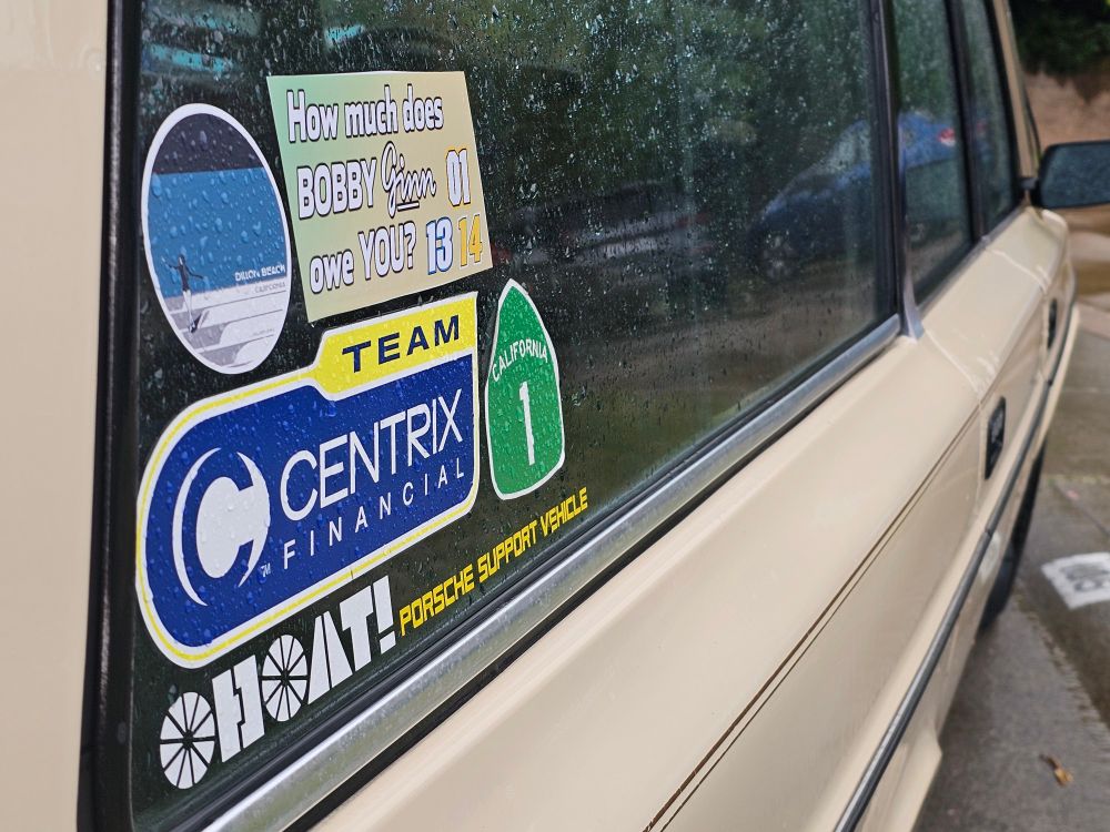 stickers! OHOAT, dillon beach, Team Centrix, CA hwy 1, Porsche Support Vehicle, Bobby Ginn!
