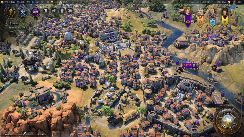 Close in view of Roman city design in Civilization 7