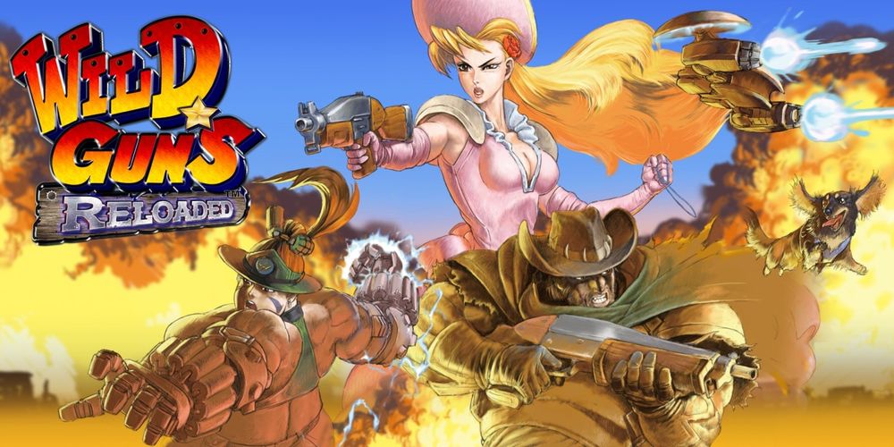 Wild Guns Reloaded cover art depicting 2 cowboys and a cowgirl with firearms