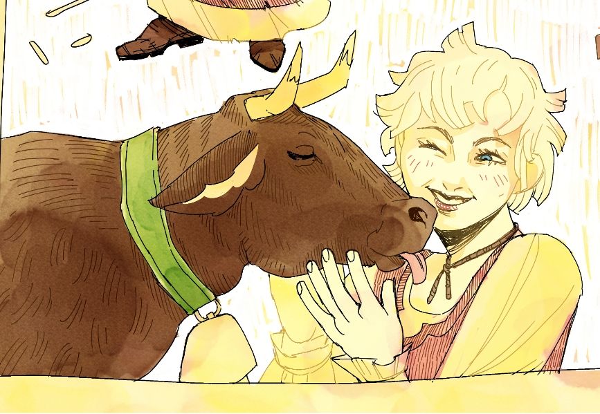 Lilie and her family milking cow. They were good friends.