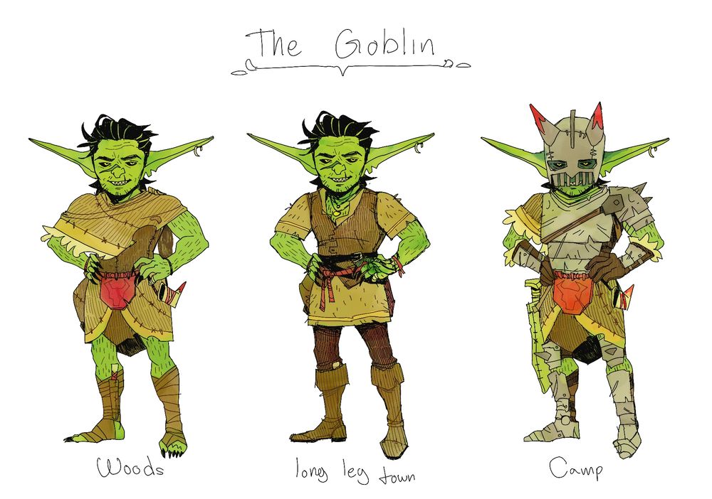 The one the only, nameless goblin. Cool rock enjoyer and a passion for garbage. On the left, he's i just woke up this way fit. Got to look nice when looking for shinny thing. Middle, this  "thrifted" look has all the long legs turning heads when he shows up to town. Right, deadly in the streets, deadly-er in the sheets. 