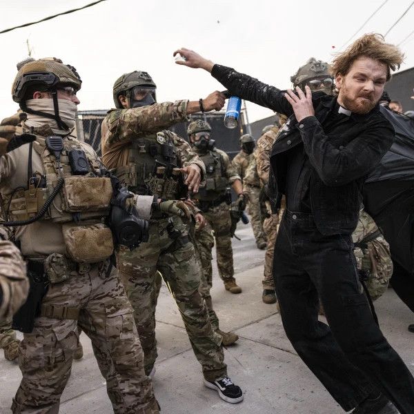 A pastor is shot with rubber bullets  by ICE agents during a protest