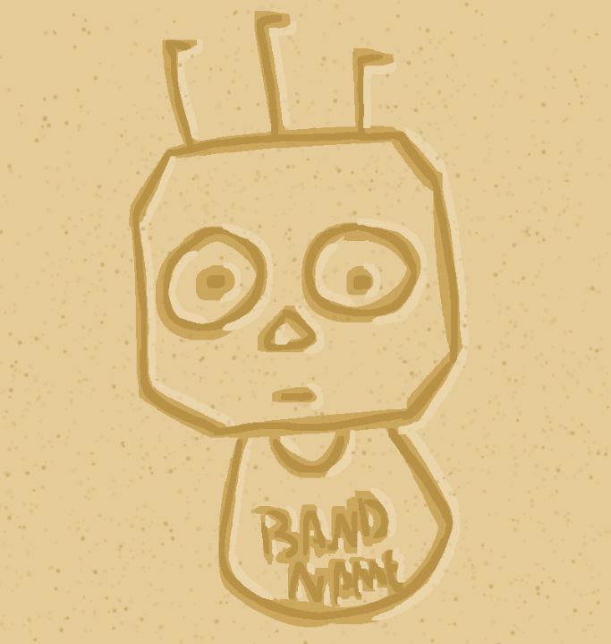 shander, but digitally drawn to look like he's been drawn in sand. he has a blank stare.
