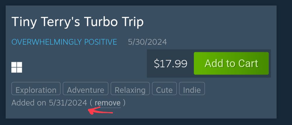 Added to wishlist the day after release, 5/31/2024
