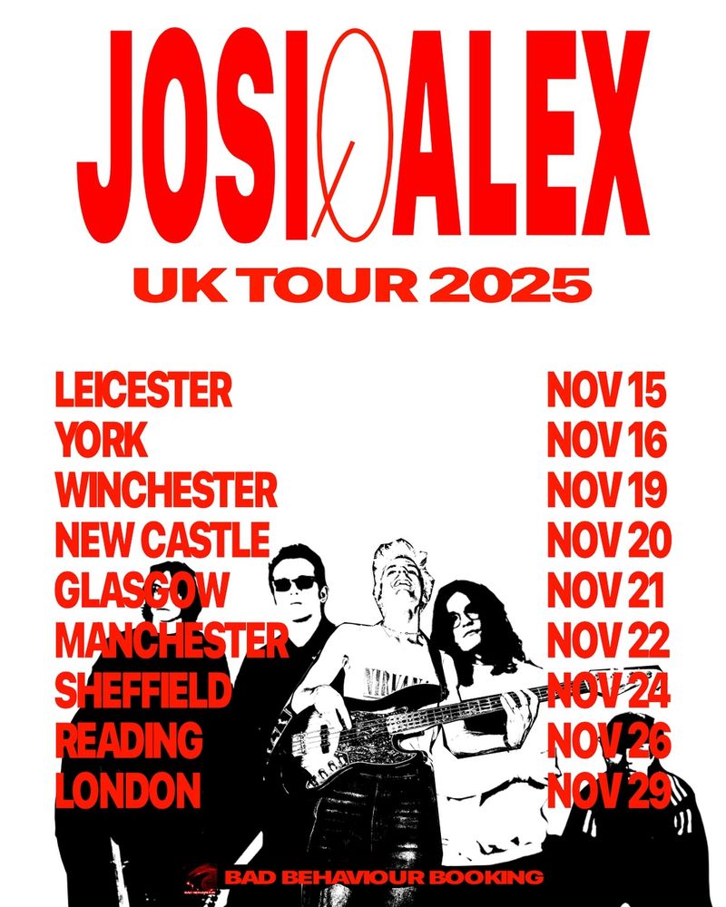 Poster for Josi & Alex's UK tour, with a photo of the band and a list of dates