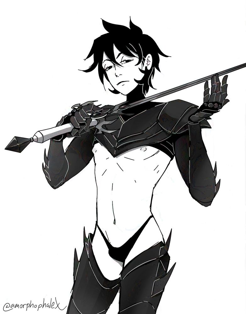 guy in sexy fantasy armor decorated with spikes, with a sword