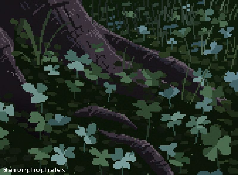 clovers next to tree roots
images have been protected with glaze