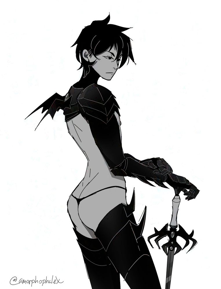 guy in sexy fantasy armor with a sword, the armor has decorative bat wings in the back
