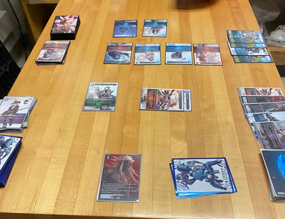 Broad board state picture of FFTCG game. 