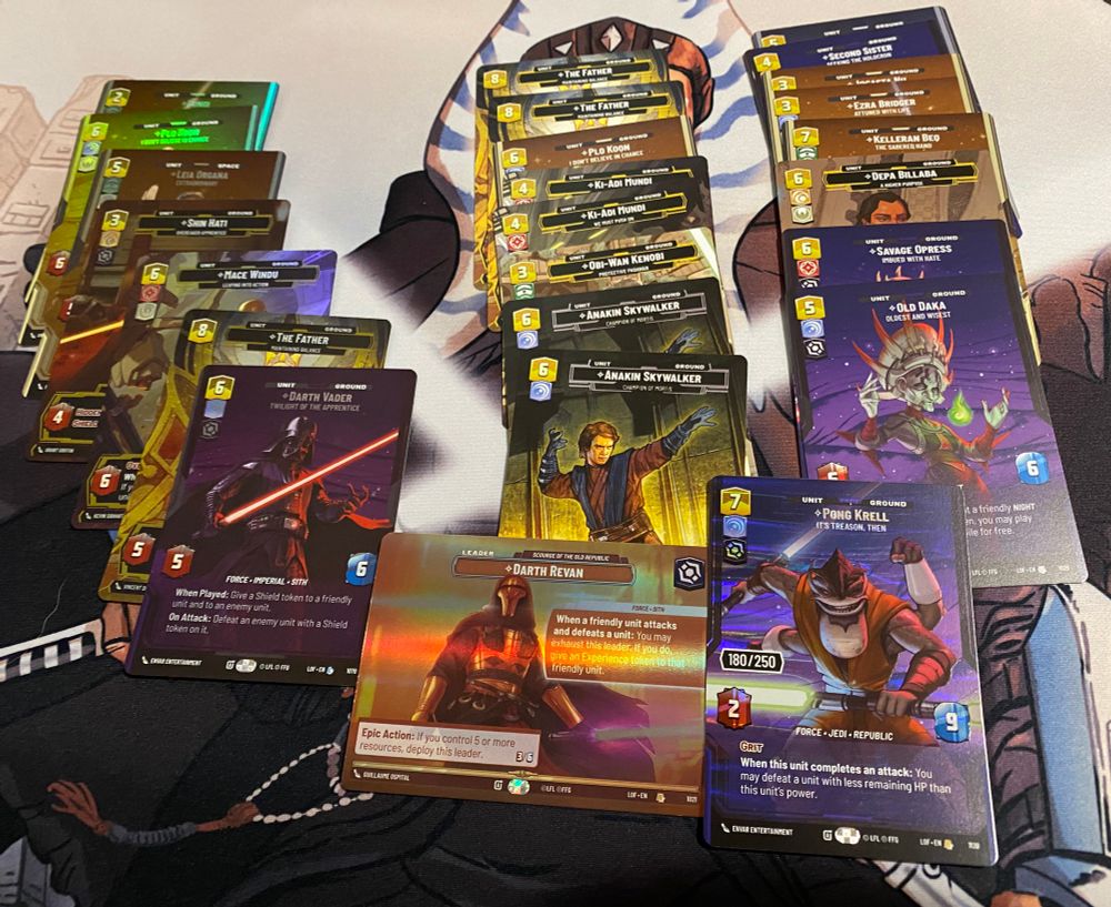 Prestige pulls including a showcase Revan and Serialized Pong Krell from the most recent set of Star Wars Unlimited, Legends of the Force.