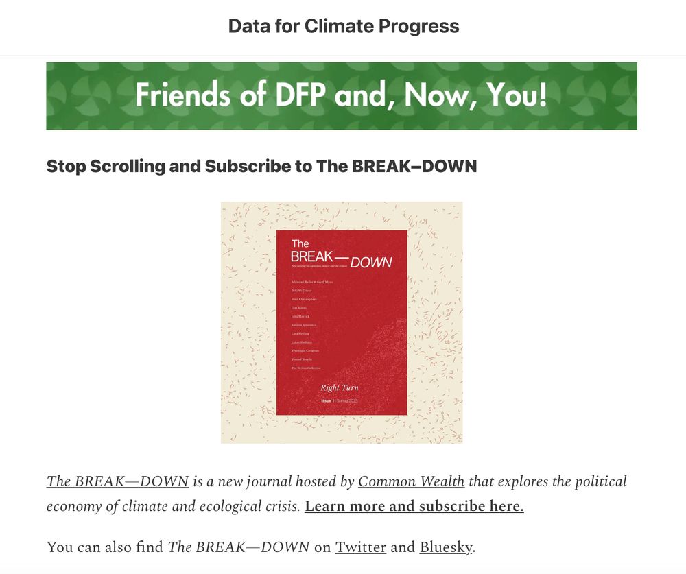 section of DFP's climate newsletter featuring the break-down