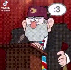 stanford from gravity falls is giving a speech at a podium with a microphone .