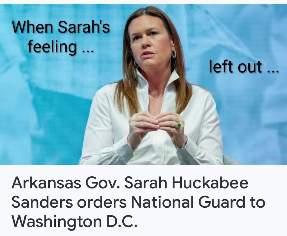 When Sarah's feeling left out... Pictured here doing a sad raccoon impression with the caption, Arkansas gov Huckabee Orders National Guard to DC