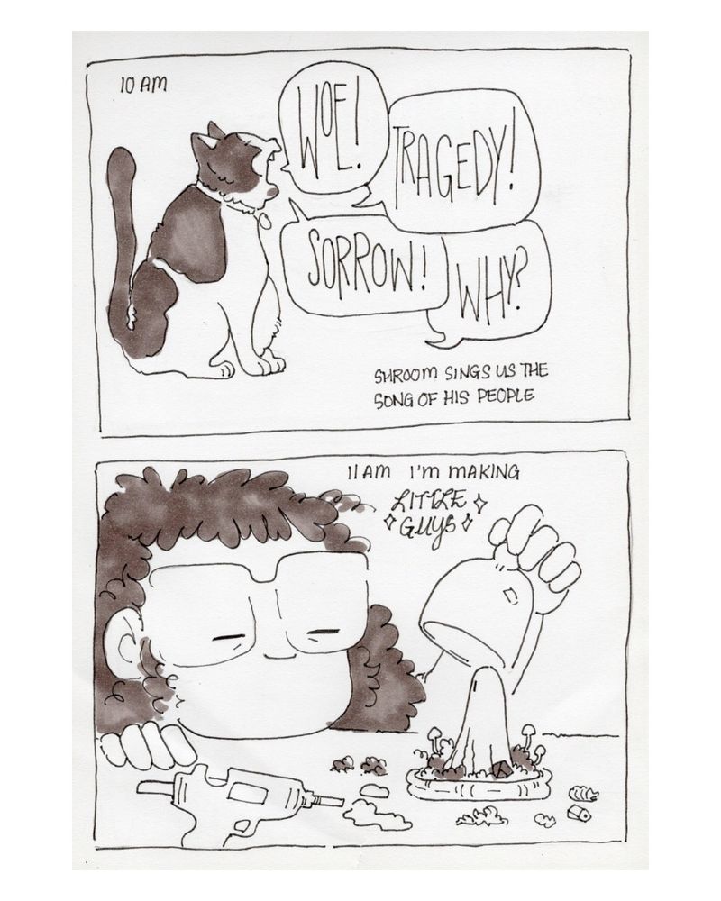 A comic from hourly comic day featuring my dumb face making little guys