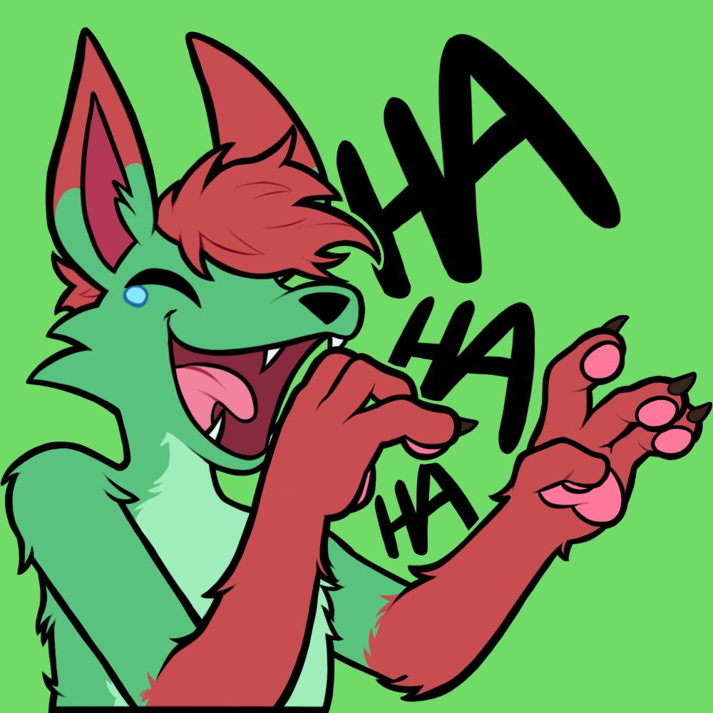 A green and red furry fox laughing his wobble wagon off  #furry #furryart #art #commission