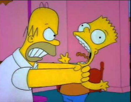 that one screenshot from The Simpsons of Homer choking out his son Bart
