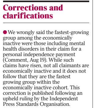 Screenshot of Times correction, saying it was published after an IPSO ruling