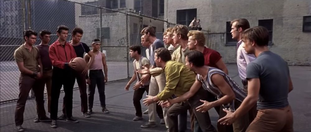 The Sharks and Jets face off on the playground in Jerome Robbins and Robert Wise’s “West Side Story”. 