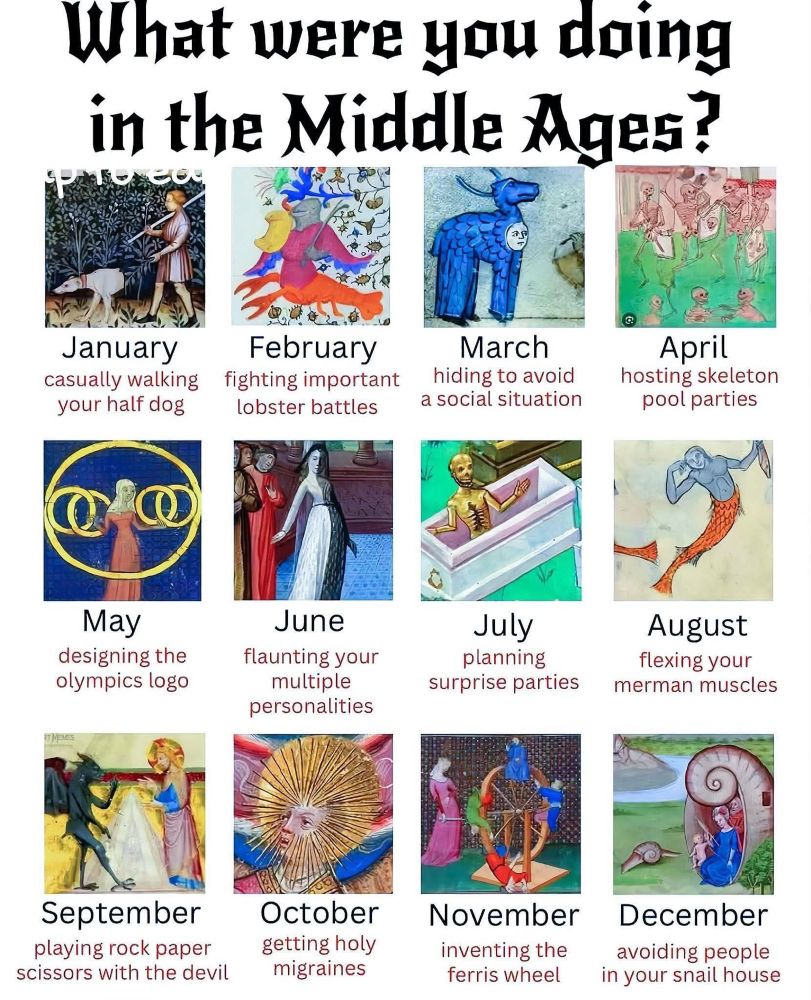 activities for each month illustrated with illuminated manuscript pictures.