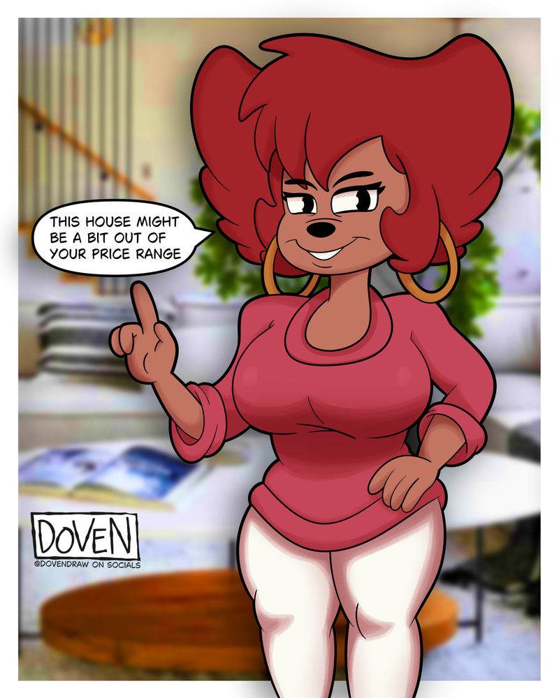 This is a fan art drawing of Peg from Goof Troop, background is a photo from Google I edited
