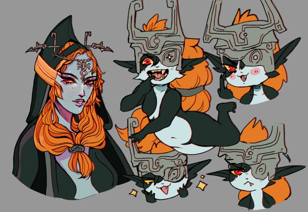Several Midna doodles of her looking very beautiful and then her imp form-- just a small little creature.
