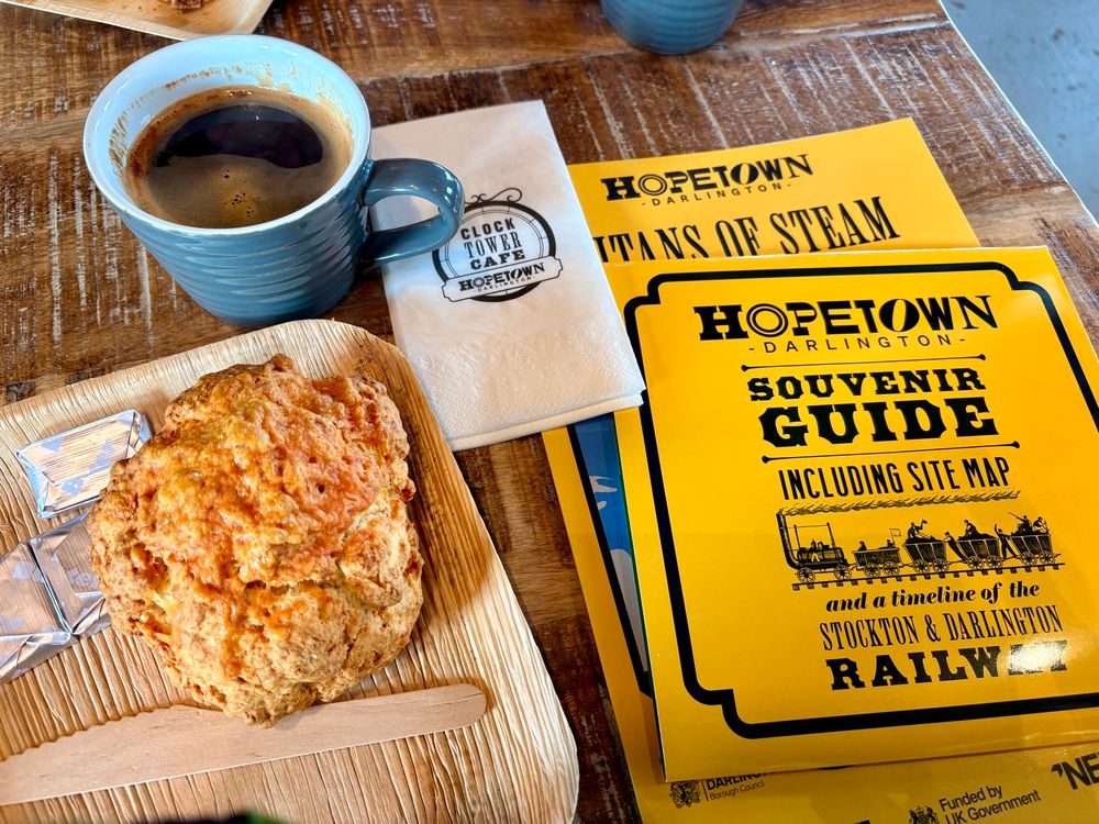 Coffee, cheese scone and the Hopetown guides. 