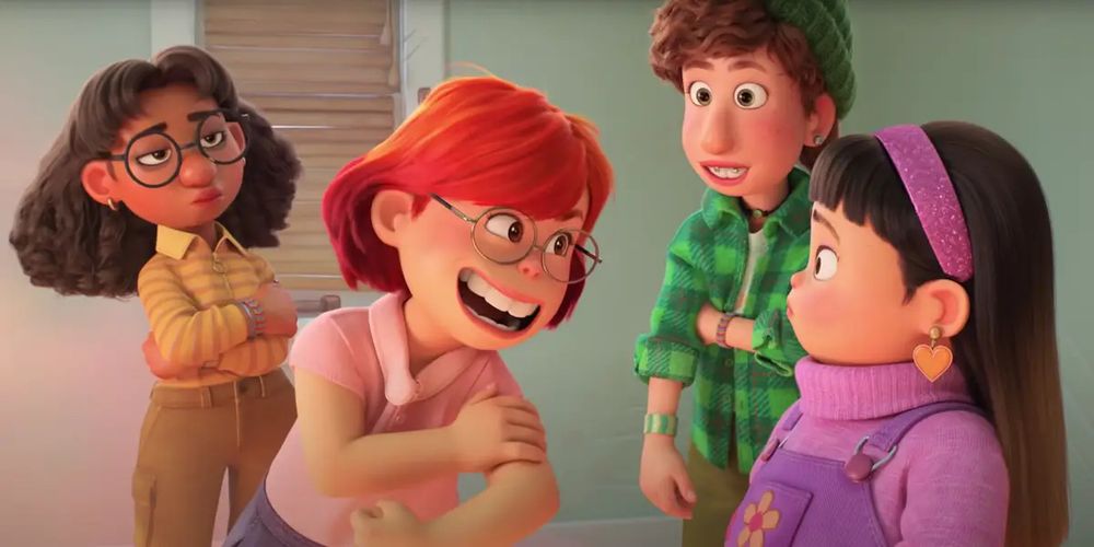 Meilin habla con sus amigas que atienden con interés.