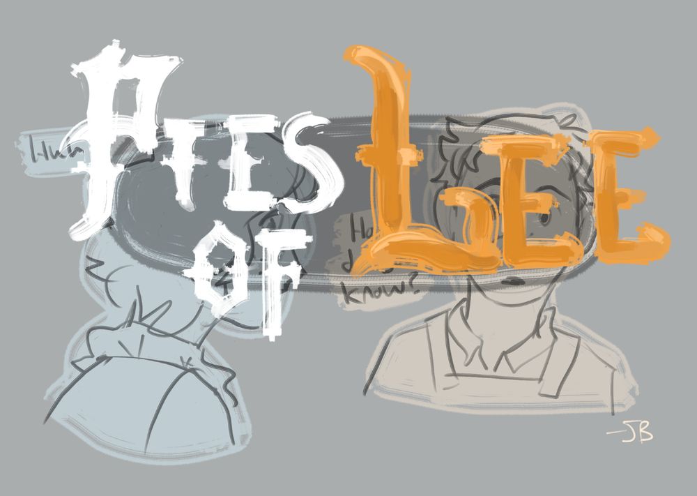 Part three of three. A digital art comic featuring characters from Lies of P. The comic ends with a punchline: Pies of Lee. The text is featured prominently, styled like the text for 'Lies of P' on the cover of the game. Behind the text, you can see Pinocchio and Lee looking confused. Lee asks how Giangio knows his name.
