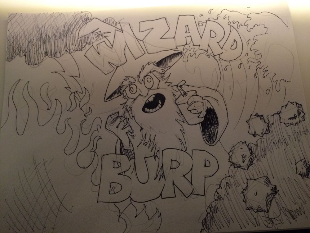wizard burp 

a wizard with a big sodey pop burps causing firestorms, avalanches, tidal waves and wind and lightning and so on 