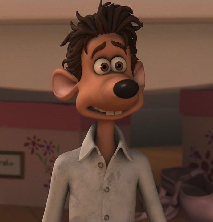 A photo of Roddy St James of Kensington. He's a cartoon rat with messy brown hair and kinda sticky out ears and a shirt on. I can't explain it, but he looks like me.