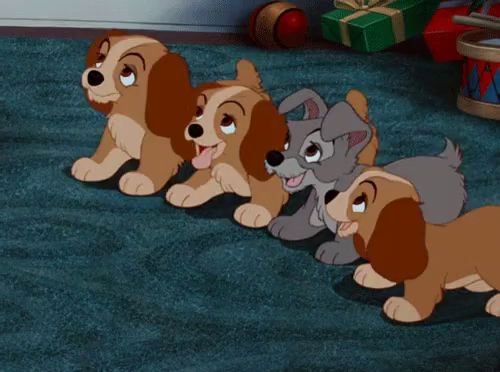 a group of cartoon dogs are standing next to each other on a carpet