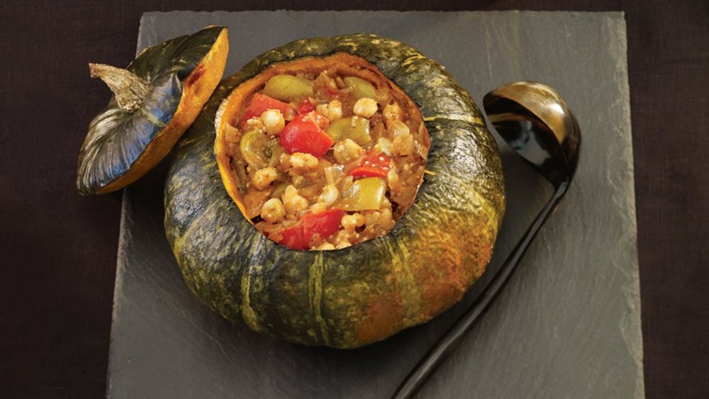 Spicy Fall Stew Baked in a Pumpkin