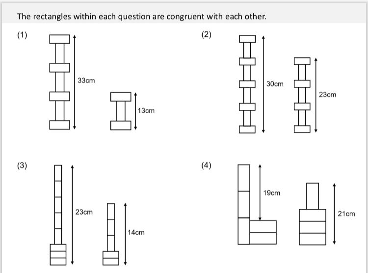 Four problems about the height of two stacks of congruent rectangles. 