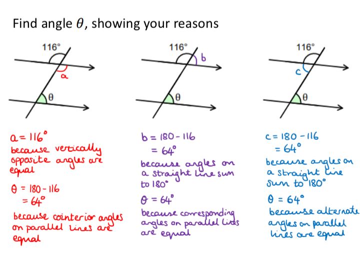 One question about angles on parallel lines, answered 3 ways