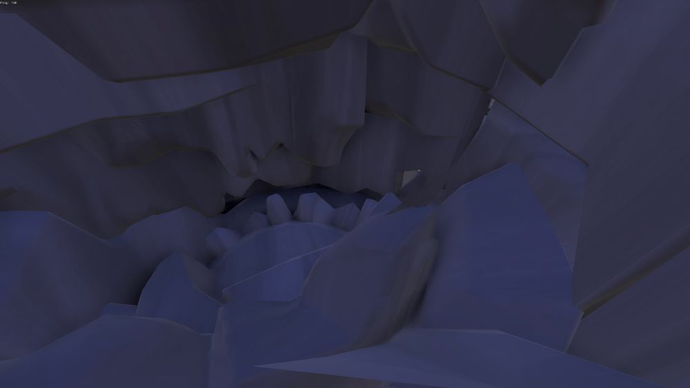 An image of purple geometry with lines and cracks in its surrounding.