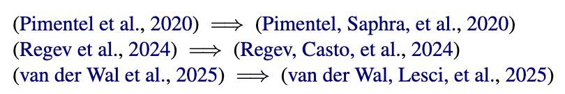 Inline citations with only first author name, or first two co-first author names.