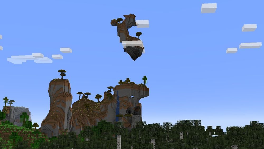 A windswept savanna with a floating island in Minecraft