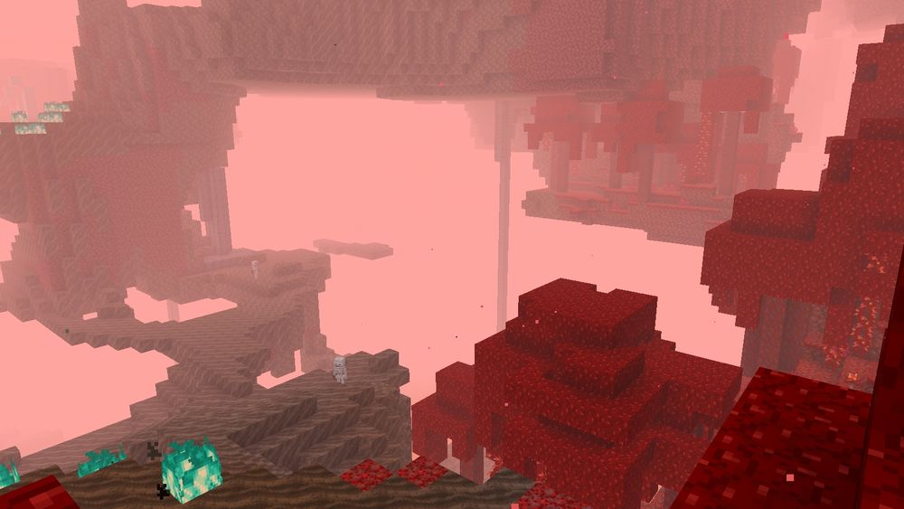 The soul sand valley and crimson forest biomes in Minecraft