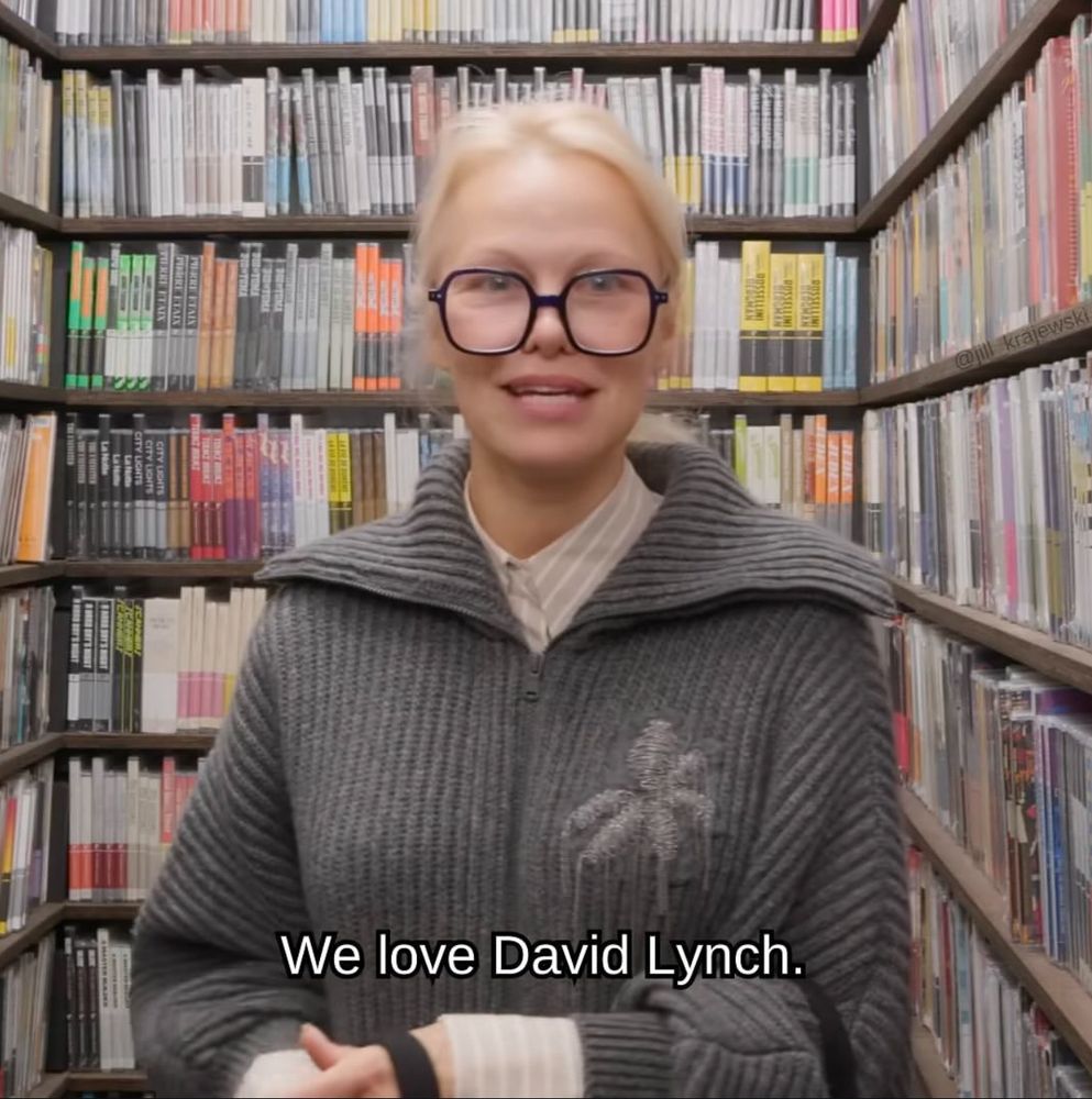 Pamela Anderson in the Criterion Closet. The text reads, “We love David Lynch.”