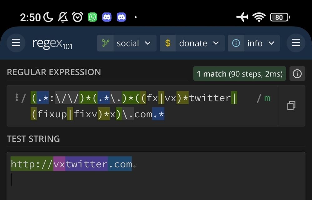 Original regex, takes 90 steps to finish.