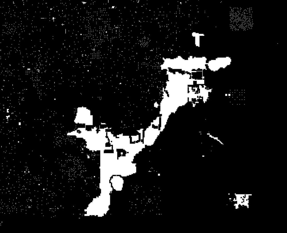 A glimpse of the "Second Life Nightlights" map, cropped to show the Mainland area.