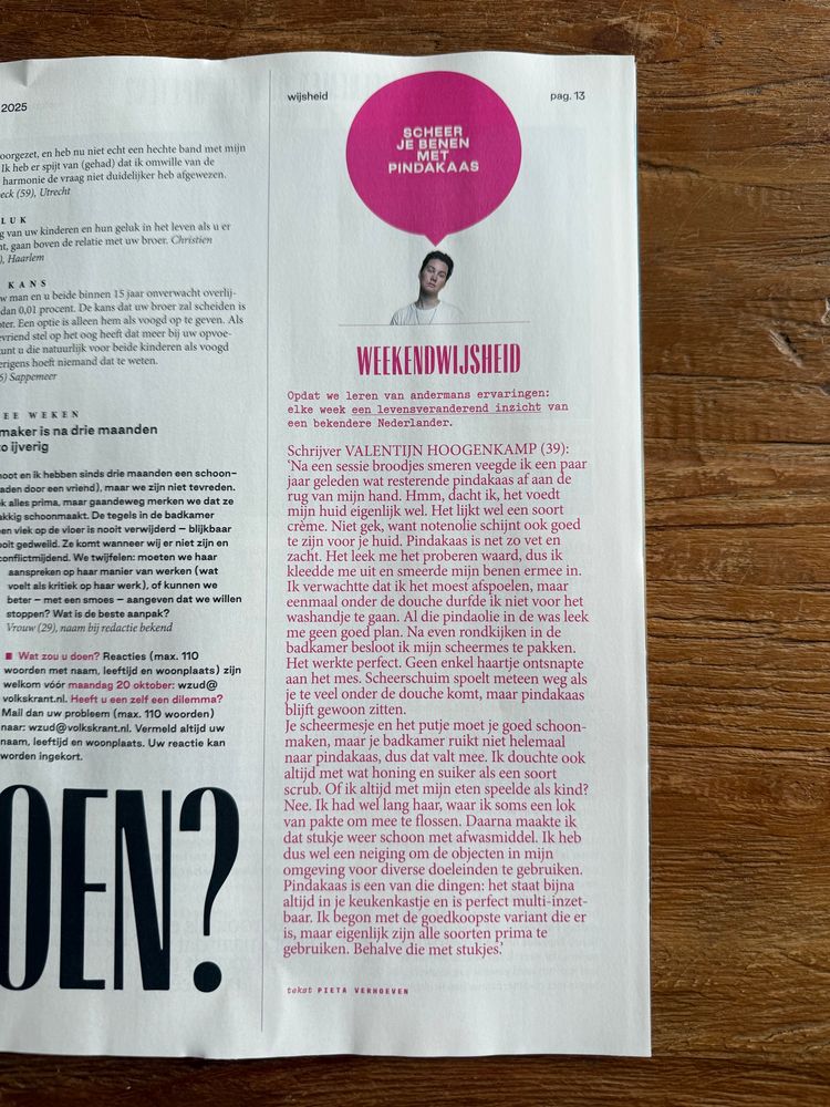 Valentijn Hoogenkamp over andere toepassingen van pindakaas dan alleen op je brood smeren, VK magazine