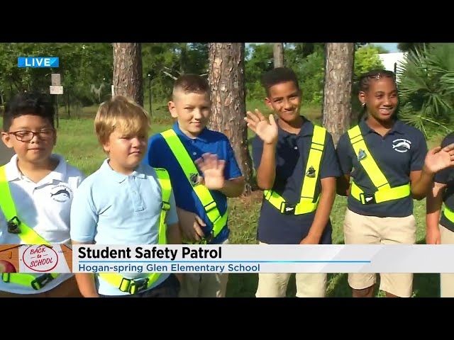 Screenshot of a local news story about a student safety patrol. Five bastard safety patrol cops are on display