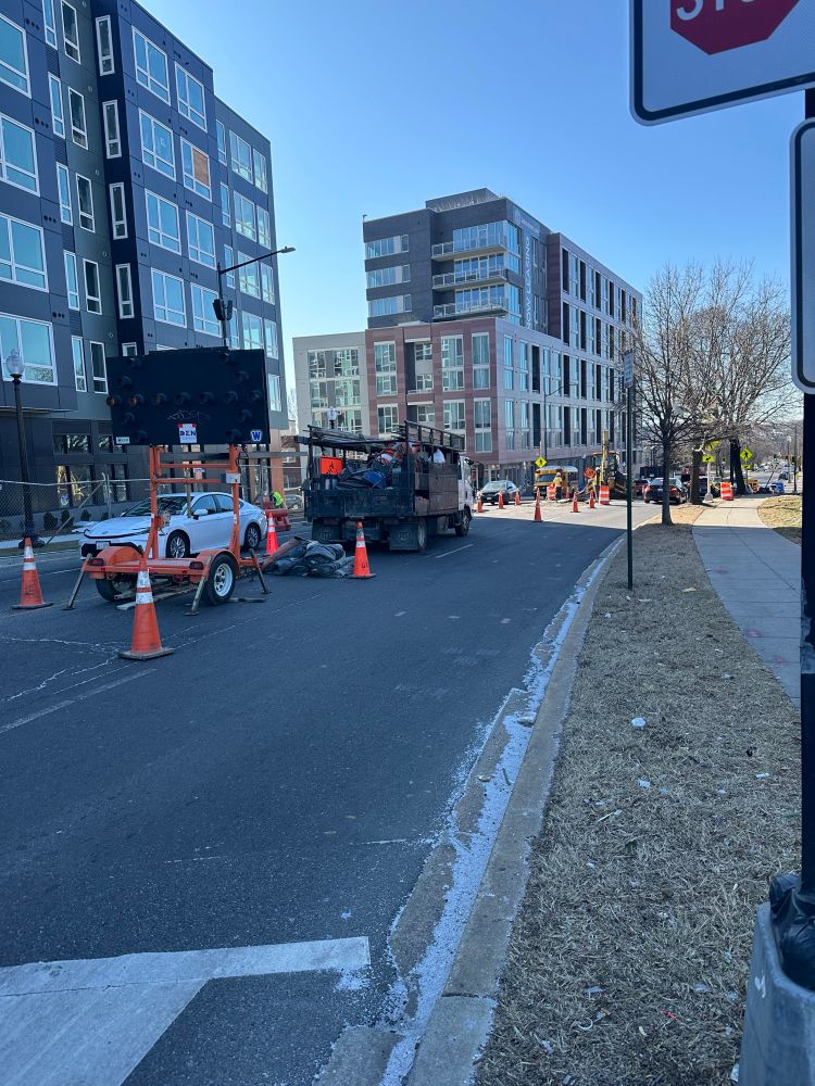 Initial construction of pedestrian refuges being installed 17th and H st NE 