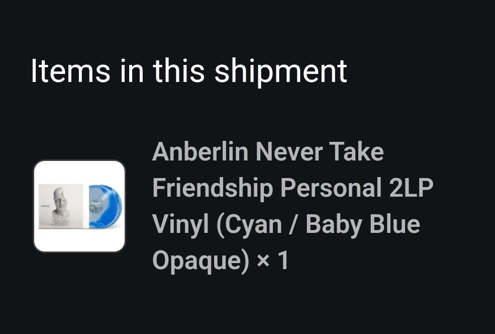 A listing for the Anberlin album "Never Take Friendship Personal" in its 2LP Vinyl form