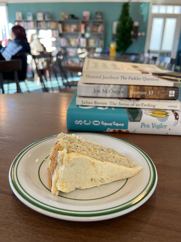 Books and a slice of cake 