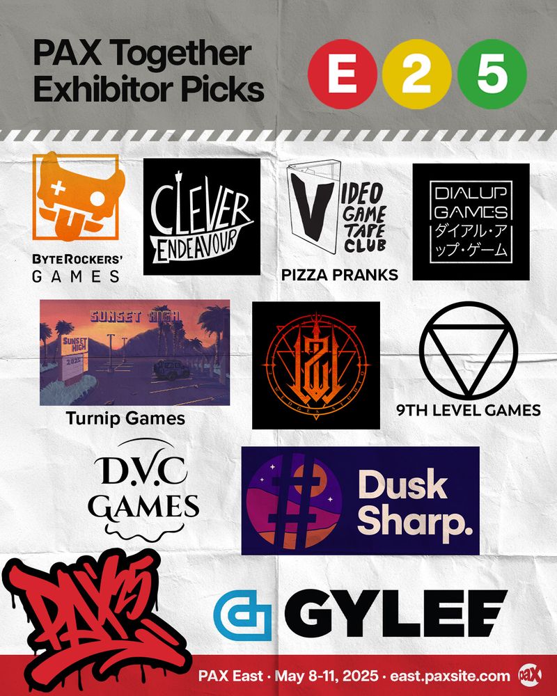 PAX Together Exhibitor Picks: 9th Level Games, Clever Endeavor, PIZZA PRANKS, ByteRockers Games, Dial Up Games, DVC Games, Turnip Games, 2 Wedges, Dusk Sharp, & Gylee Games. PAX East; May 8-11, 2025; east.paxsite.com