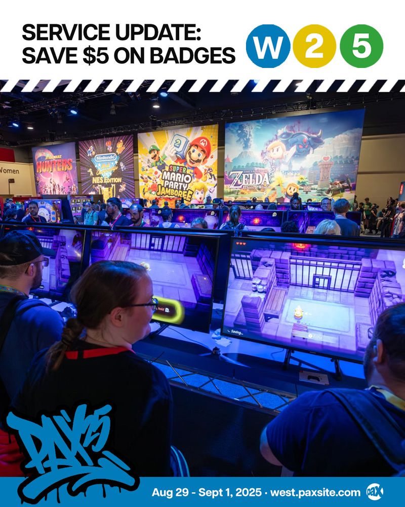 Service Update: Save $5 on Badges for PAX West 2025.
Aug 29 - Sept 1, 2025
west.paxsite.com