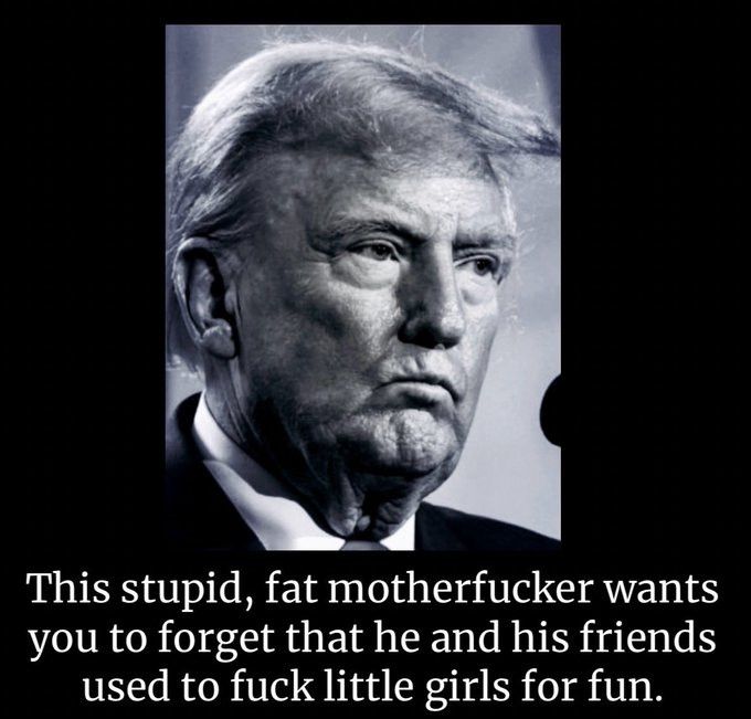 President Trump looking stupid and confused. He's fat and wants us to forget that he is an established pedophile.